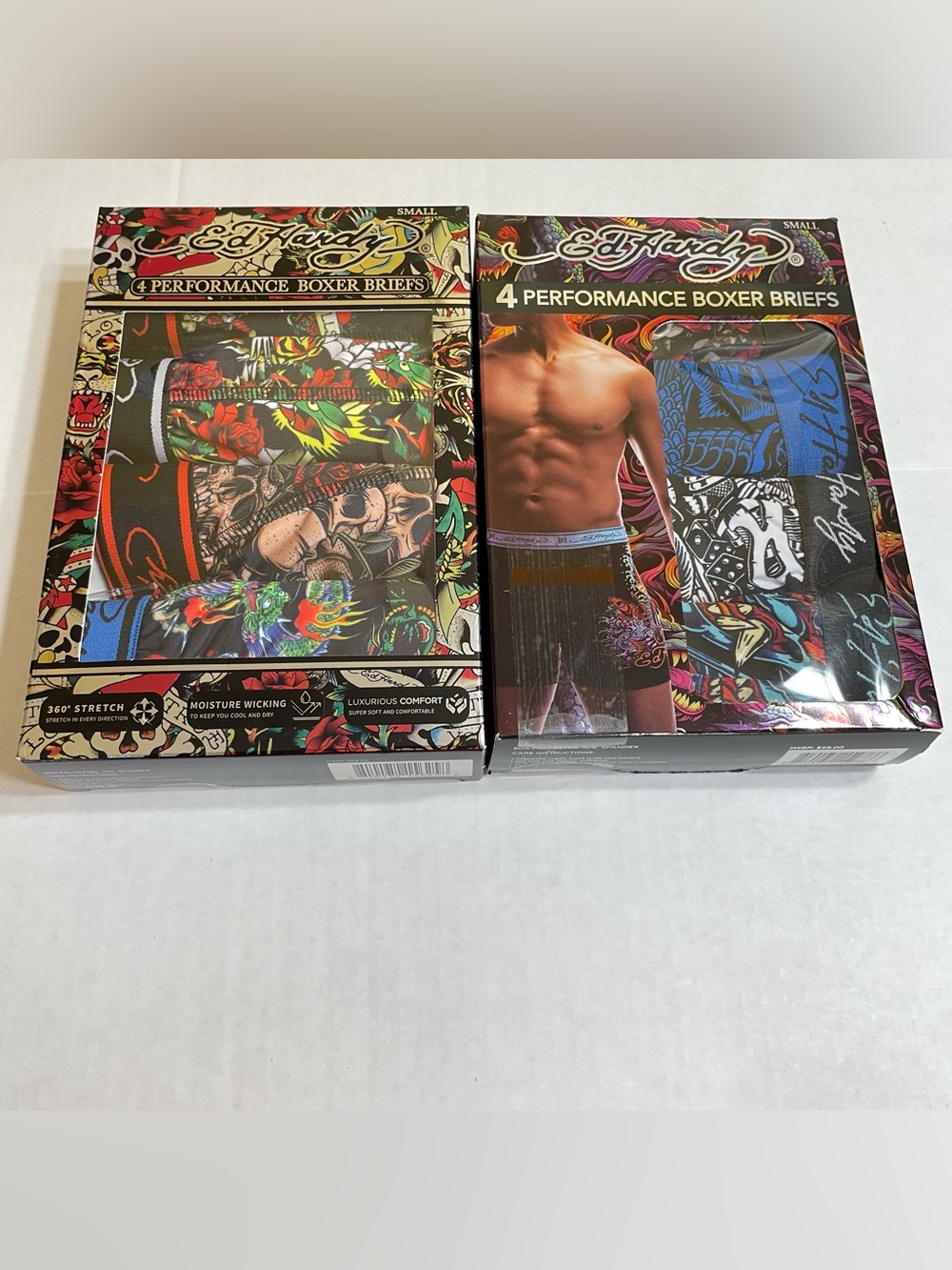 Ed Hardy Performance Boxer Briefs Size Small 4 Pack (Lot of 2 Packs)